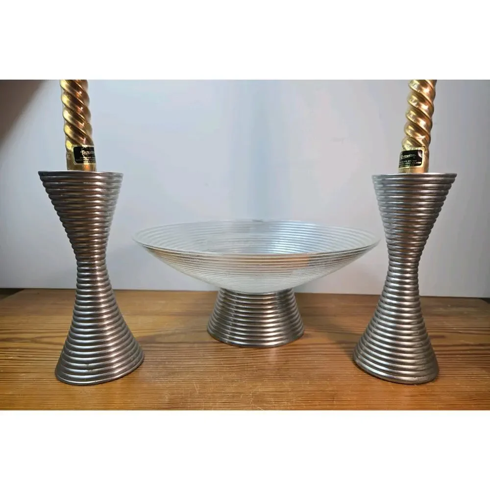 Party Lite Pair of Solid Aluminum Candle Stick Holders Orbit P0596